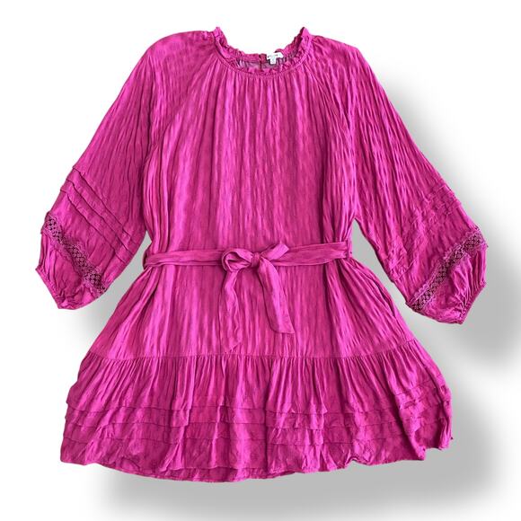 Anthropologie BTFL-life Fuchsia Ruffled Oversized Long Sleeve Mini Dress Size XL - Picture 1 of 9